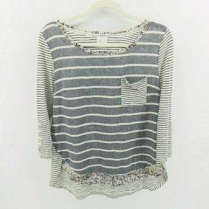 Anthropologie Postmark Boho Striped Floral Top S Buttons